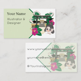 Tarjeta De Visita Santuario Torii y Mahjong de albóndigas Chibi