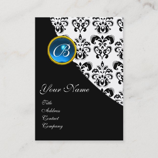 TARJETA DE VISITA SAPPHIRE AZUL DAMASK MONOGRAM (Anverso)