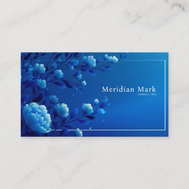 Tarjeta De Visita Sapphire Blue Floral Modern Geometric Elegant (Anverso)