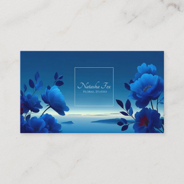 Tarjeta De Visita Sapphire Blue Floral Modern Geometric Ocean (Anverso)