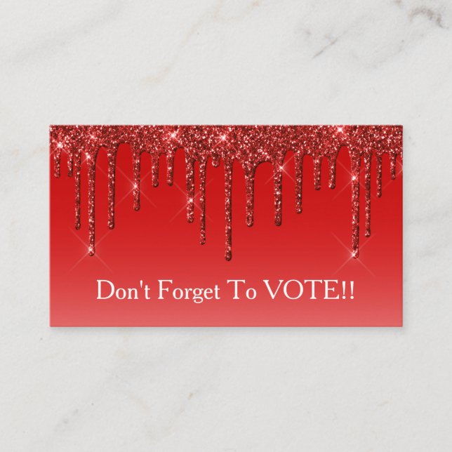 Tarjeta De Visita Sapphire Blue Glitter Drip Vote Reminder (Anverso)