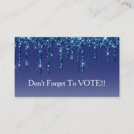 Tarjeta De Visita Sapphire Blue Glitter Drip Vote Reminder