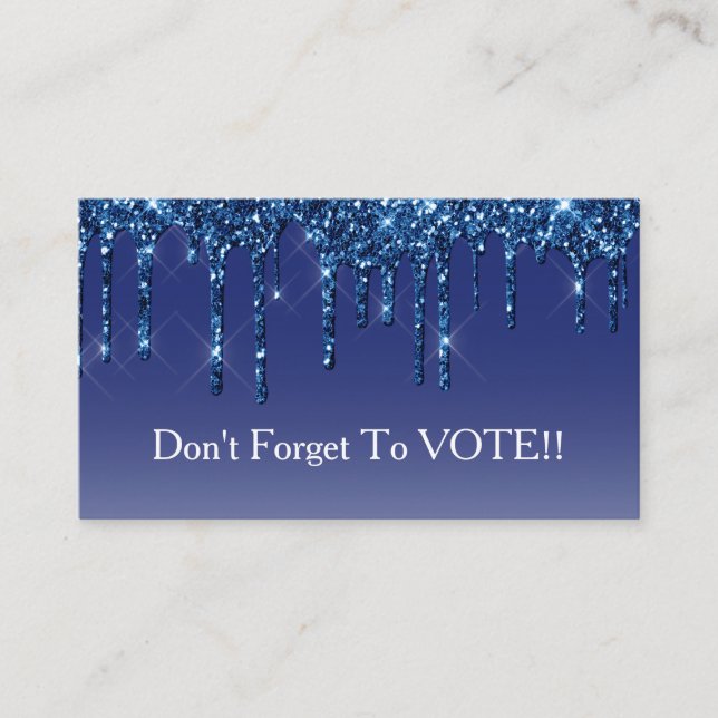Tarjeta De Visita Sapphire Blue Glitter Drip Vote Reminder (Anverso)