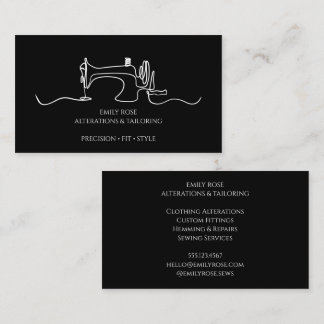 Tarjeta De Visita Sastre de costura en blanco y negro Alteraciones