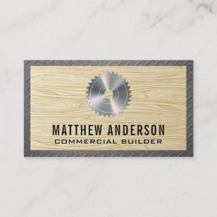 Tarjeta De Visita Saw Circular   Grano y acero de madera