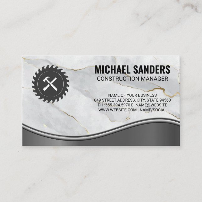 Tarjeta De Visita Saw Circular | Martillo | Mármol (Anverso)
