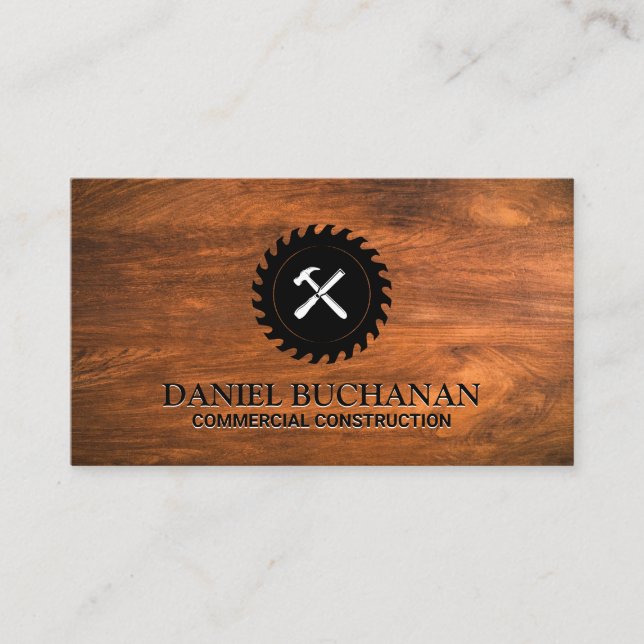 Tarjeta De Visita Saw circular y martillo | Wood Business Card (Anverso)