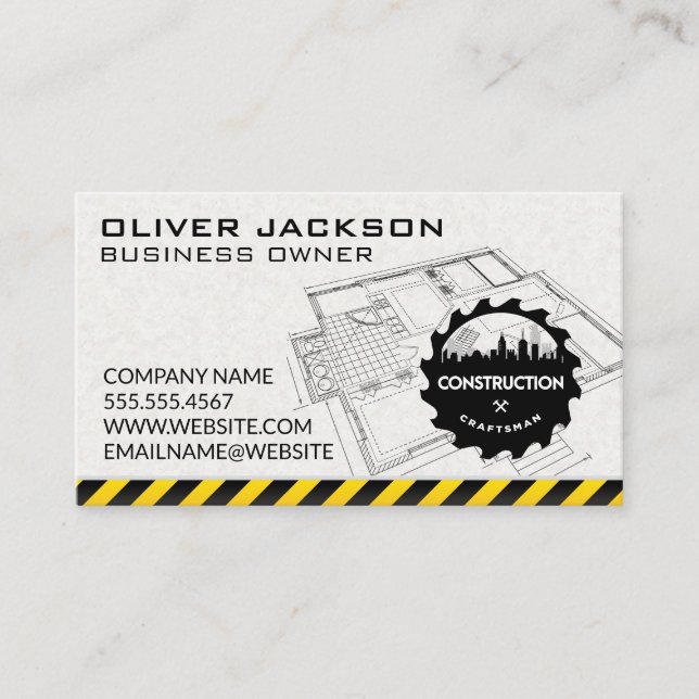Tarjeta De Visita Saw De Construcción | Skyline | Blueprints (Anverso)