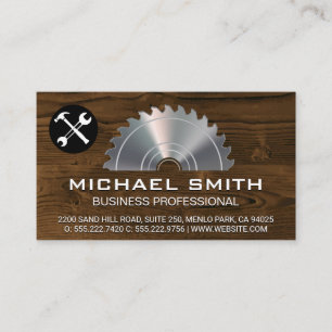 Tarjeta De Visita Saw de madera metálica   Fondo de madera   Herrami