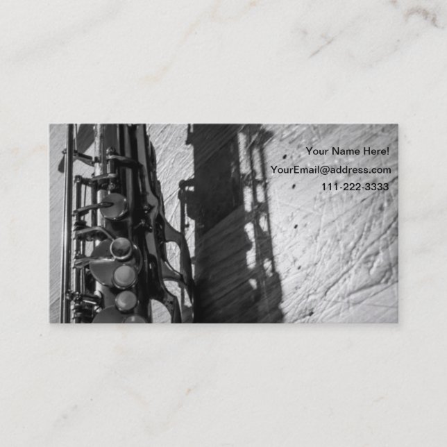 Tarjeta De Visita Saxofón de Tenor Blanco y Negro (Anverso)