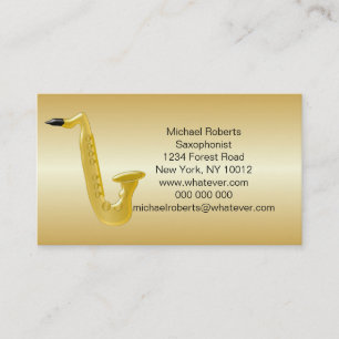 Tarjeta De Visita Saxofón Saxofonista De Color Dorado