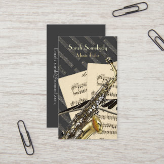 Tarjeta De Visita Saxofón y música del piano personalizada