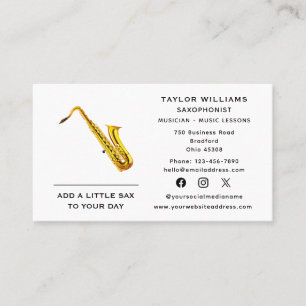 Tarjeta De Visita Saxofonista saxofonista, música y medios sociales