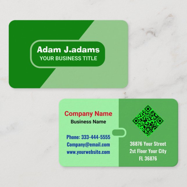 Tarjeta De Visita (Scan QR Code) Elegante profesional moderno Verde (Anverso / Reverso)