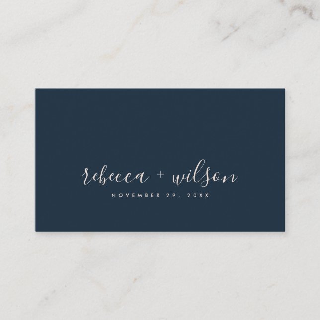 TARJETA DE VISITA SCANDI CLEAN NAVY RUBOR MINIMAL BODA GRACIAS (Anverso)