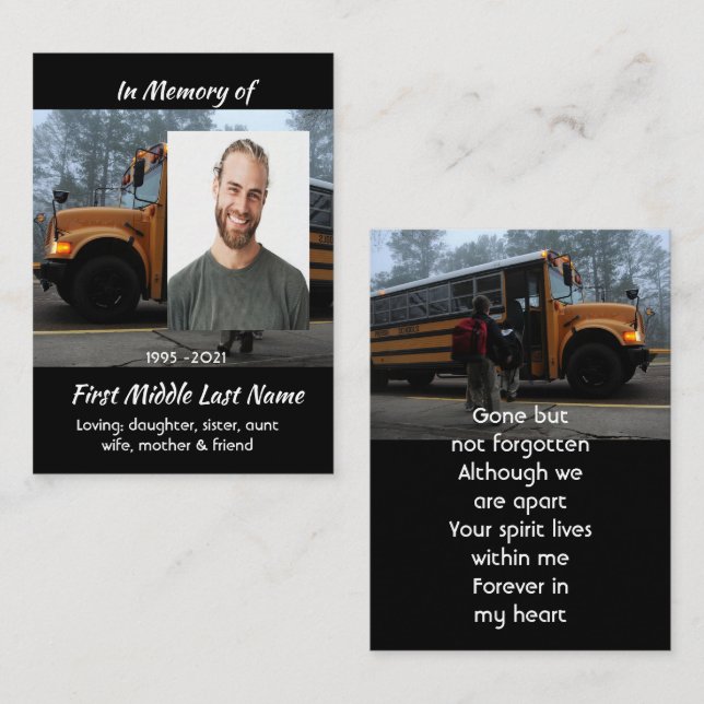 Tarjeta De Visita School Bus Driver Memorial Keepsake  (Anverso / Reverso)