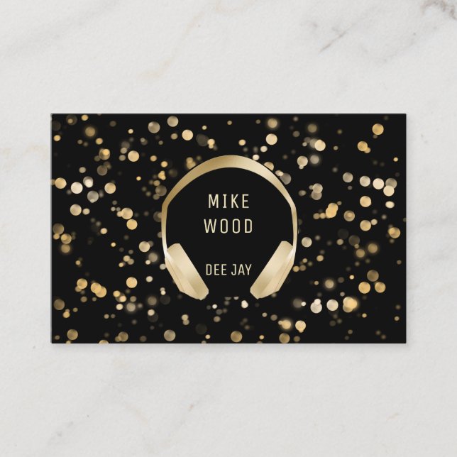 Tarjeta De Visita Schwarz Gold Bokeh Kopfhörer DJ Visitenkarte (Anverso)