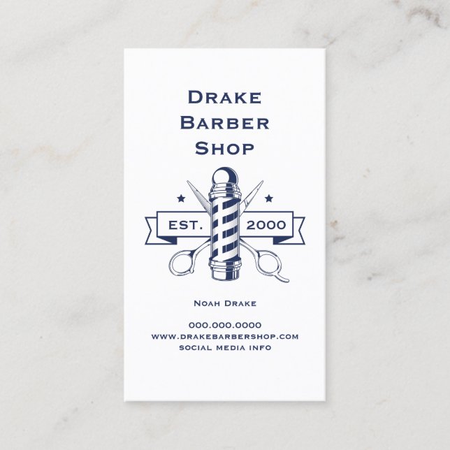 Tarjeta De Visita Scissor Barber Pole Profesional Barber Shop (Anverso)