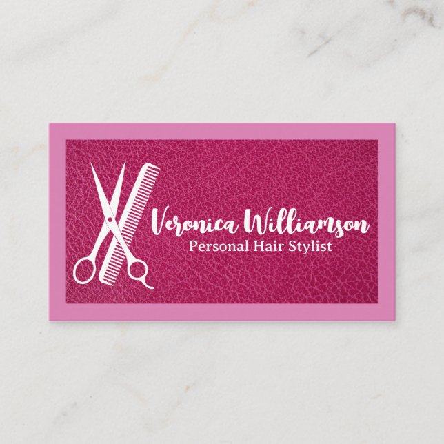 Tarjeta De Visita Scissors Comb | Hair Stylist Logo | Leather (Anverso)