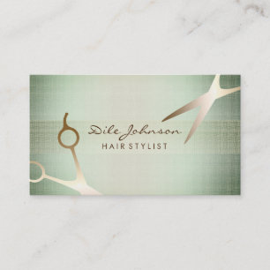 Tarjeta De Visita Scissors Hair Stylist Gold Purpurina Saloon Linen