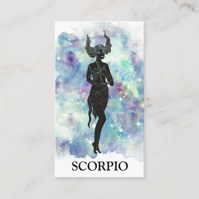 Tarjeta De Visita *~* SCORPIO Zodiac Astrología Lecturas Azul Verde  (Anverso)