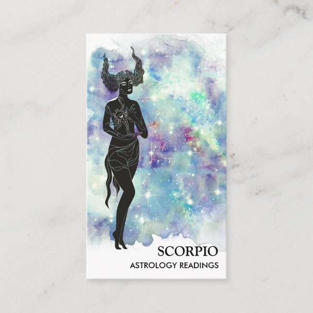 Tarjeta De Visita *~* SCORPIO Zodiac Astrología Lecturas Azules Verd (Anverso)