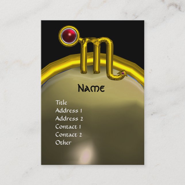 Tarjeta De Visita SCORPIO ZODIAC CUMPLEAÑOS MONOGRAM Granada roja (Anverso)