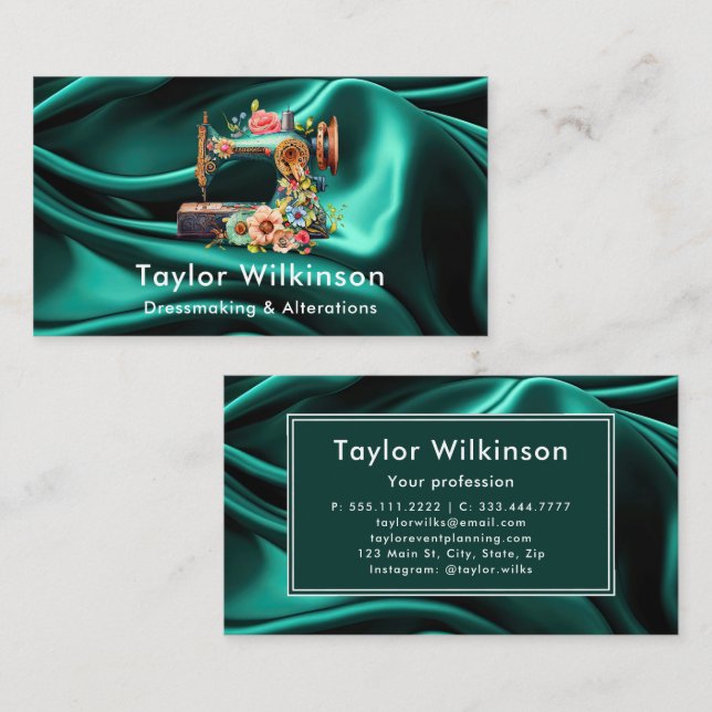 Tarjeta De Visita Scoter Machine Seamstress Green (Anverso / Reverso)