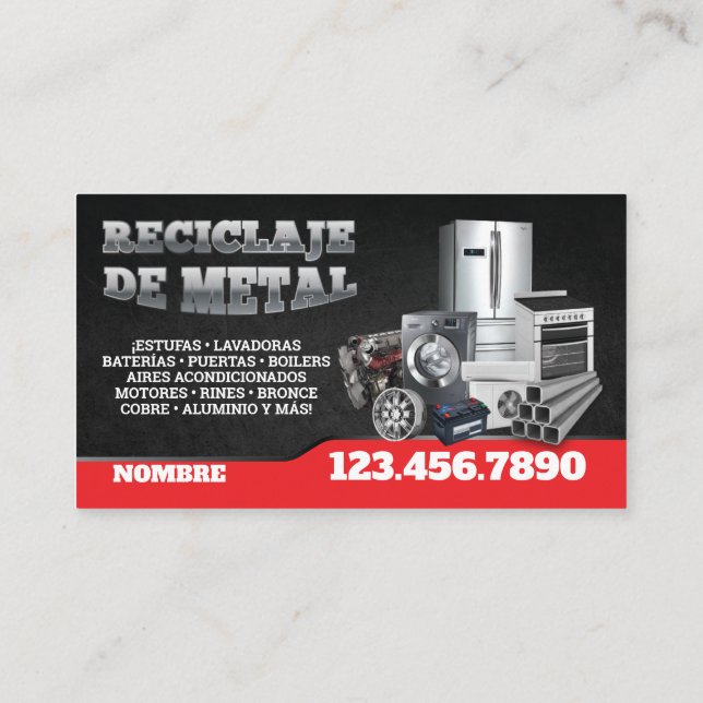 Tarjeta De Visita Scrap Metal Recycle English-Spanish Business Card (Reverso)