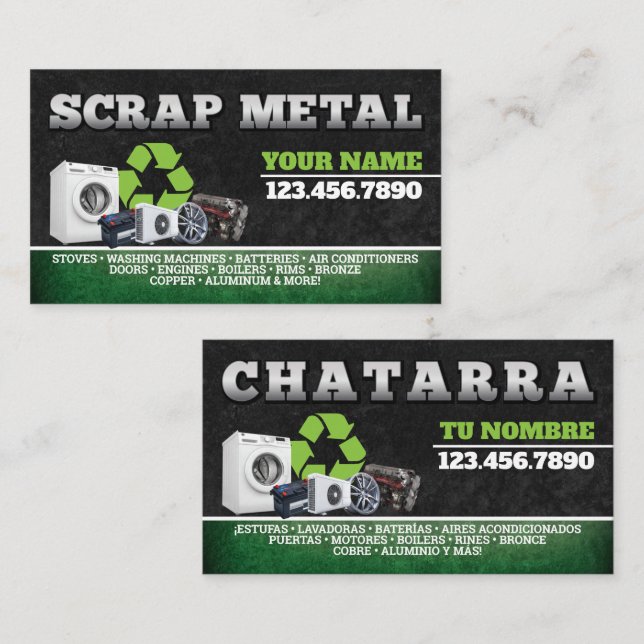 Tarjeta De Visita Scrap Metal Recycling Service Bilingual Card (Anverso / Reverso)