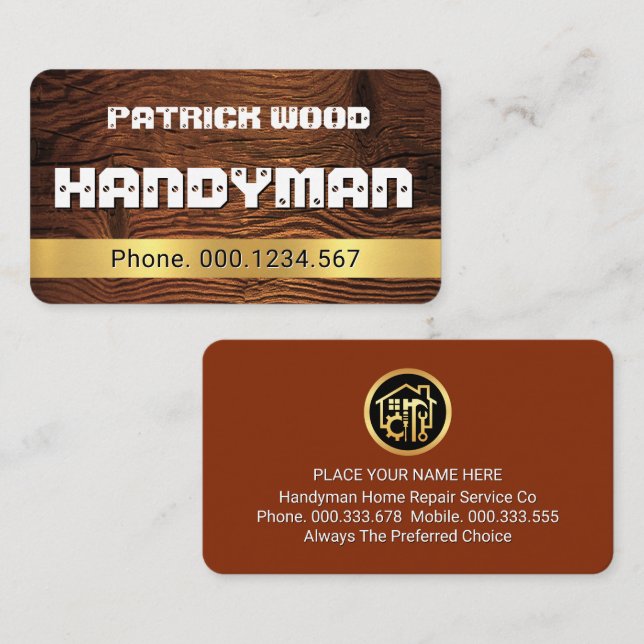 Tarjeta De Visita Screwed Handyman Name On Wood (Anverso / Reverso)