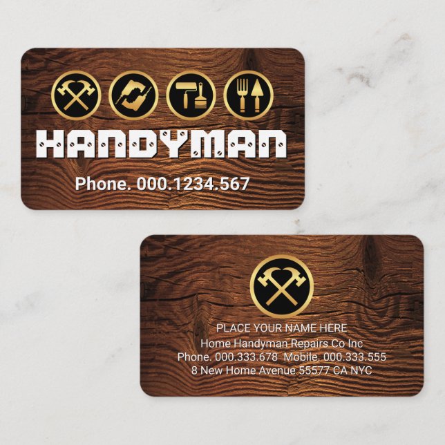 Tarjeta De Visita Screwed HANDYMAN Tools On Wood (Anverso / Reverso)