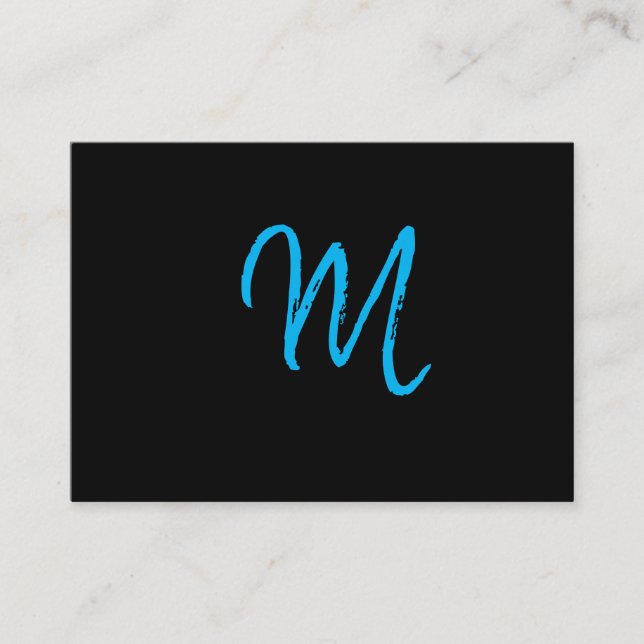 Tarjeta De Visita Script Blue Monogram on Black (Anverso)