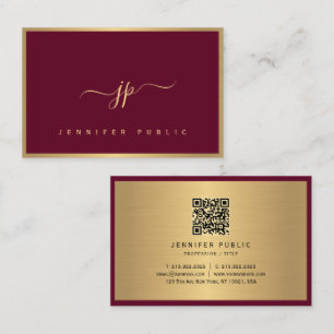 Tarjeta De Visita Script Bordeaux Gold Monogramado Tamaño europeo