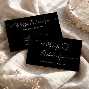 Tarjeta De Visita Script de Caligrafía Elegante Minimalista Negro y
