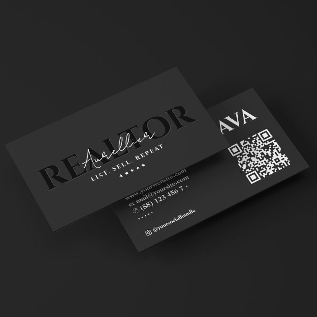Tarjeta De Visita Script de carbón vegetal de los agentes hipotecari (Mortgage Realtor Broker Black Script Modern Business Card
)