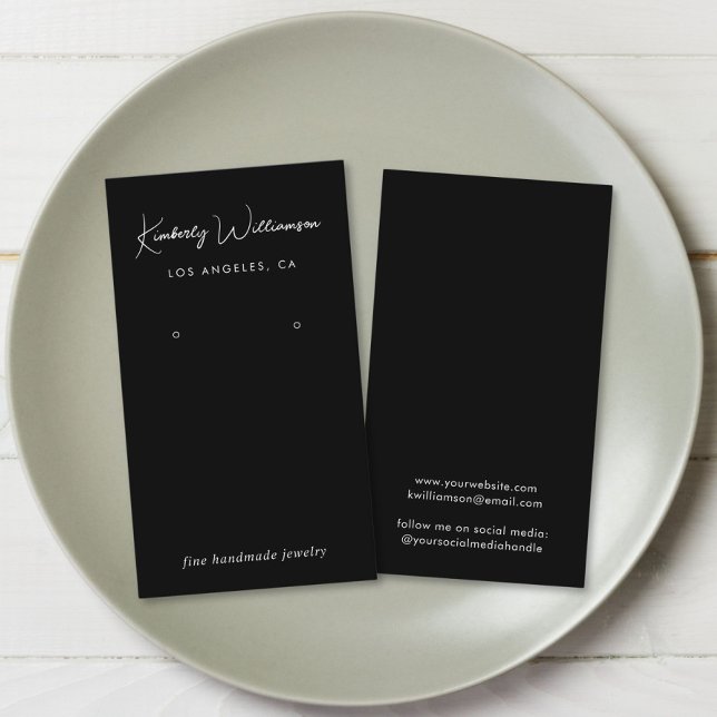 Tarjeta De Visita Script de moda Earring Black Jewelry Display Card (Empower your name in our signature script as your logo and brand identity)