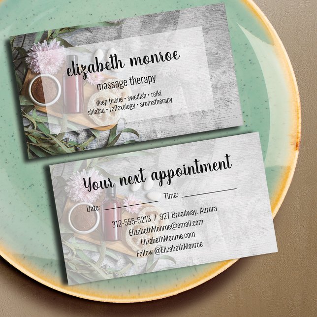 Tarjeta De Visita Script de Terapia de Masaje de Spa (Subido por el creador)