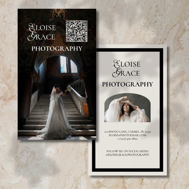 Tarjeta De Visita Script editorial Qr Code y Photo Professional (Elegant and professional agent business card that makes a great first impression!)