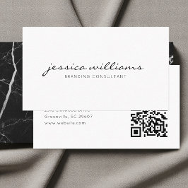 Tarjeta De Visita Script Handwritten White Minimalist QR Code