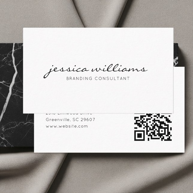 Tarjeta De Visita Script Handwritten White Minimalist QR Code (Subido por el creador)