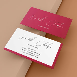 Tarjeta De Visita Script manuscrita rosa caliente minimalista modern