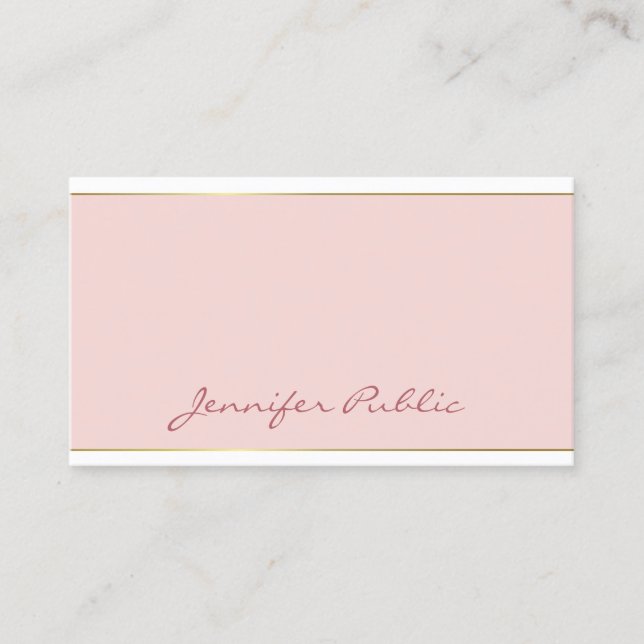 Tarjeta De Visita Script manuscrito de moda Rubor Pink Gold Template (Anverso)