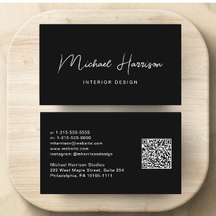Tarjeta De Visita Script moderno Código QR Profesional Negro