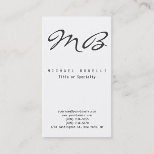 Tarjeta De Visita Script Monograma Black White Vertical Business Car