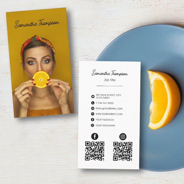 Tarjeta De Visita Script Professional Photography 2 QR Codes (Subido por el creador)