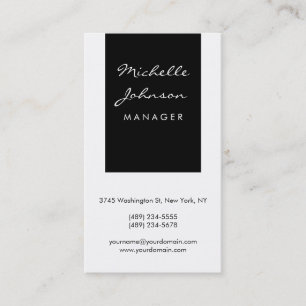 Tarjeta De Visita Script vertical Black White Manager Business Card