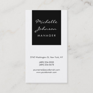 Tarjeta De Visita Script vertical Black White Manager Business Card