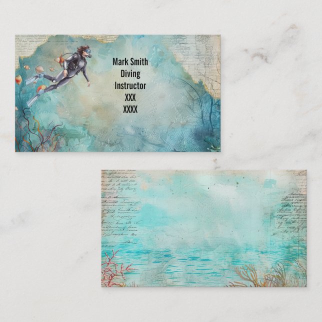 Tarjeta De Visita Scuba Diver Diving underwater  (Anverso / Reverso)