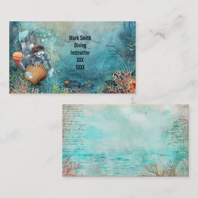 Tarjeta De Visita Scuba Diver Diving underwater  (Anverso / Reverso)